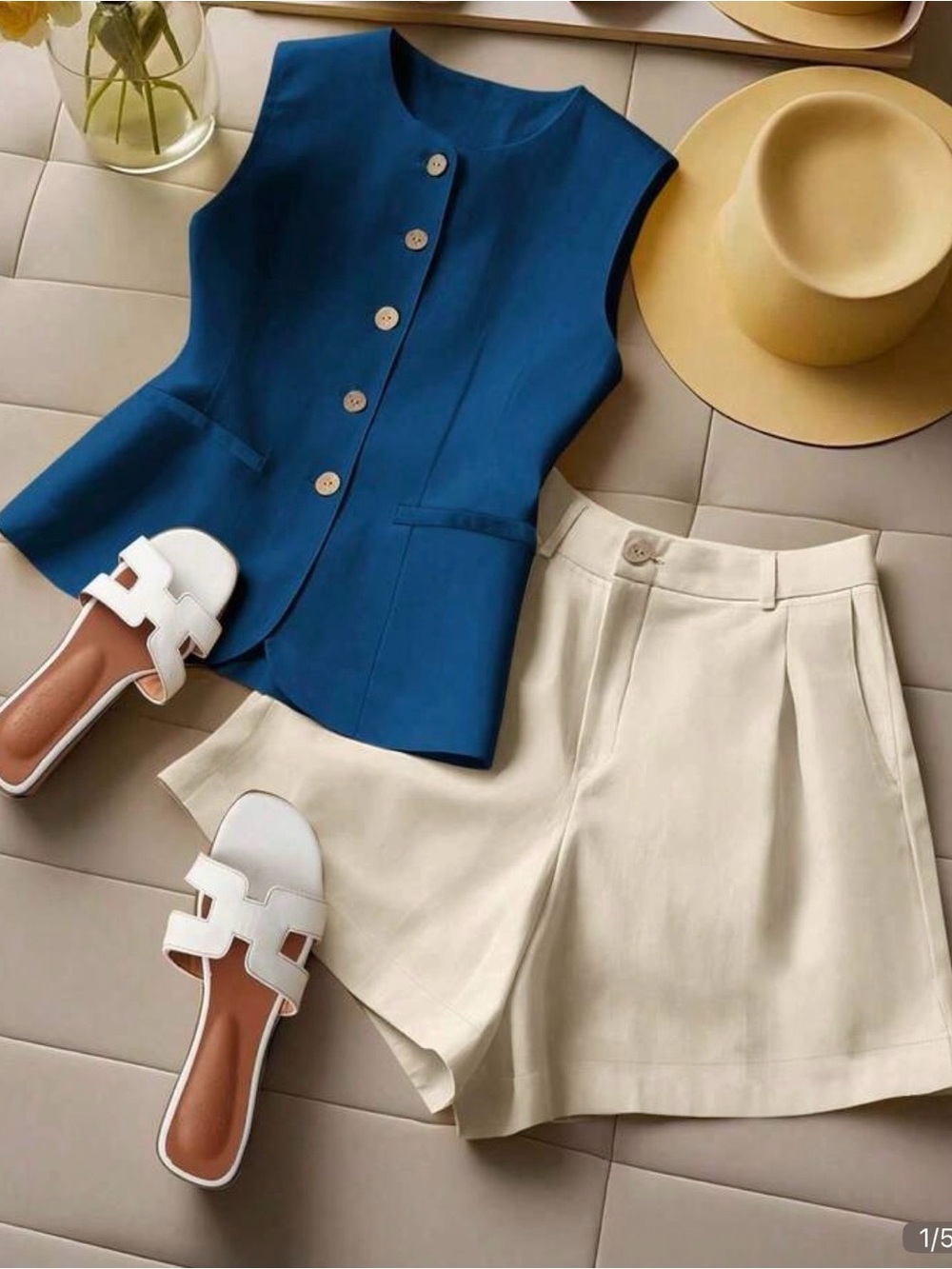 NWT SHEIN Women’s Vest and Tailored Short Set Blue and Cream Medium